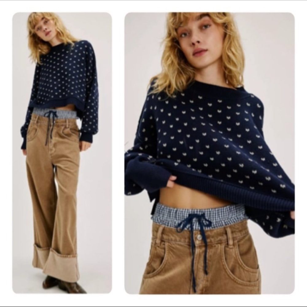 Free People EASY STREET PATTERNED CROP SWEATER - Picture 2 of 13